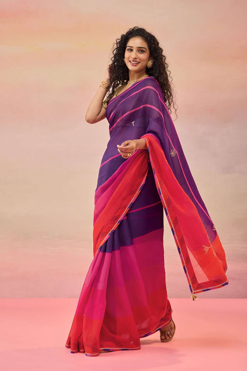Multi Viscose Organza Embroidered Saree image number null
