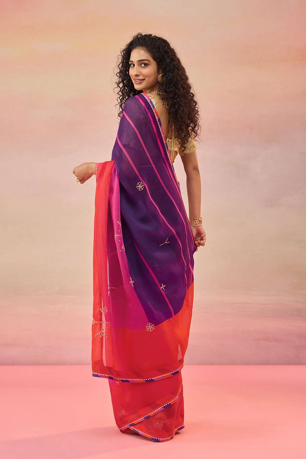 Multi Viscose Organza Embroidered Saree image number null