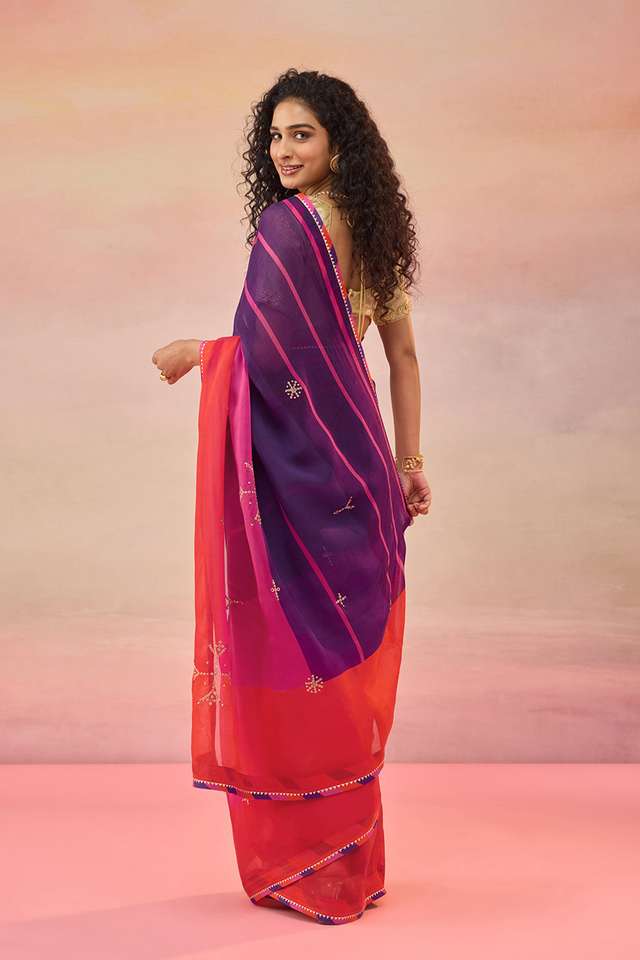 Multi Viscose Organza Embroidered Saree thumbnail image number null