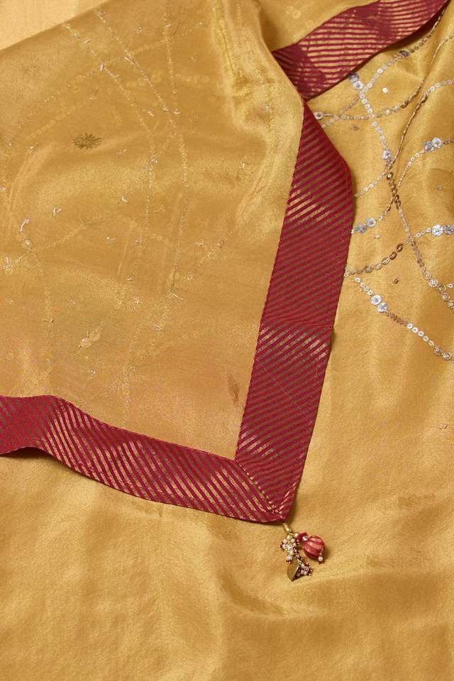 Yellow Viscose Tissue Embroidered Saree thumbnail image number null