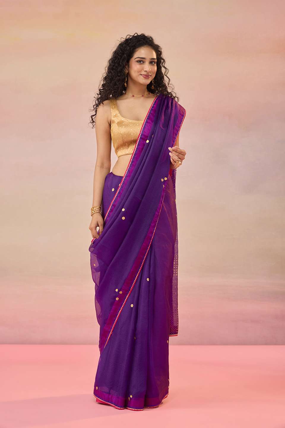 Purple Pure Silk Kota Embroidered Saree