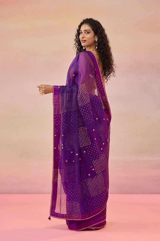 Purple Pure Silk Kota Embroidered Saree thumbnail image number null