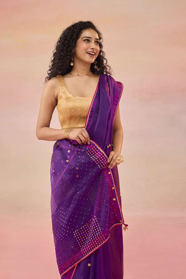 Purple Pure Silk Kota Embroidered Saree thumbnail image number null