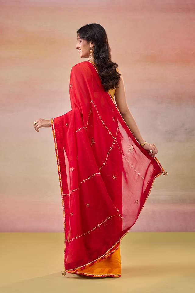 Orange Viscose Organza Embroidered Saree thumbnail image number null