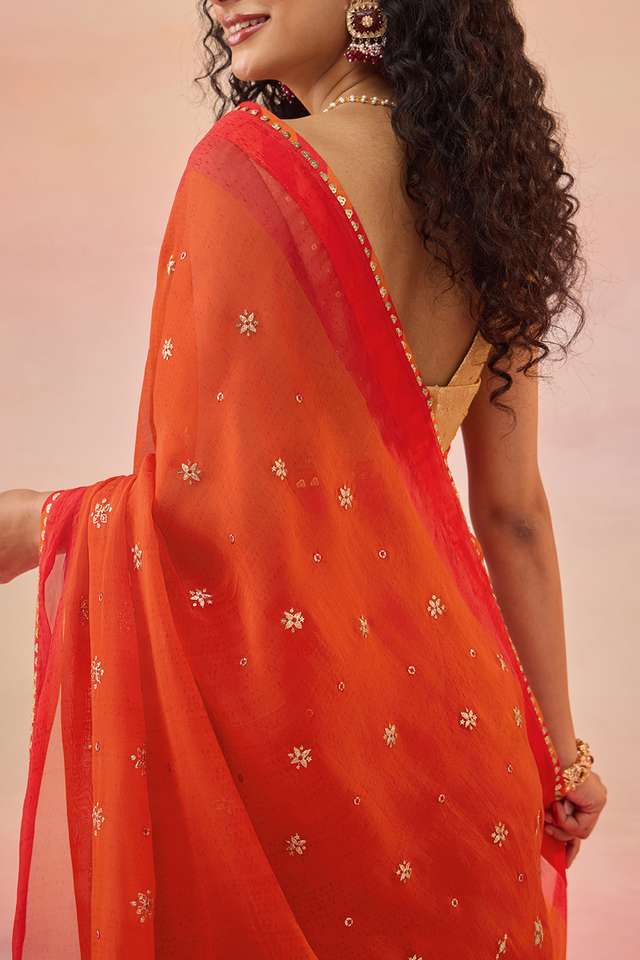 Red Viscose Organza Gota Patti Embroidered Saree thumbnail image number null