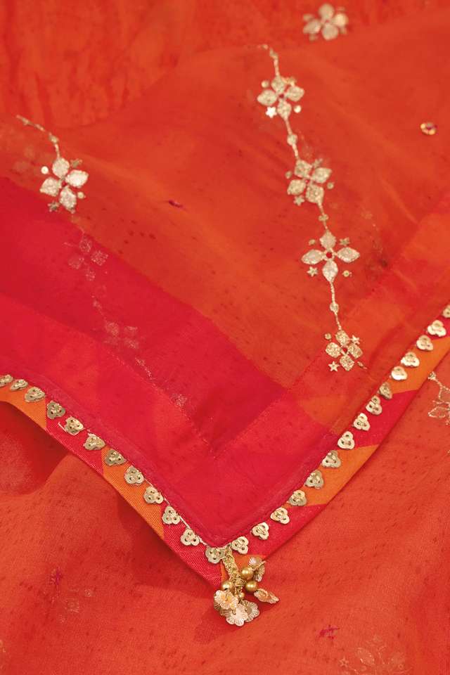 Red Viscose Organza Gota Patti Embroidered Saree thumbnail image number null