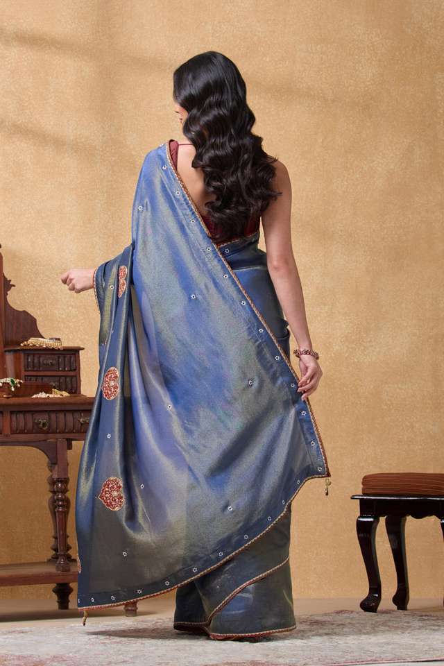 Blue Viscose Tissue Embroidered Saree thumbnail image number null