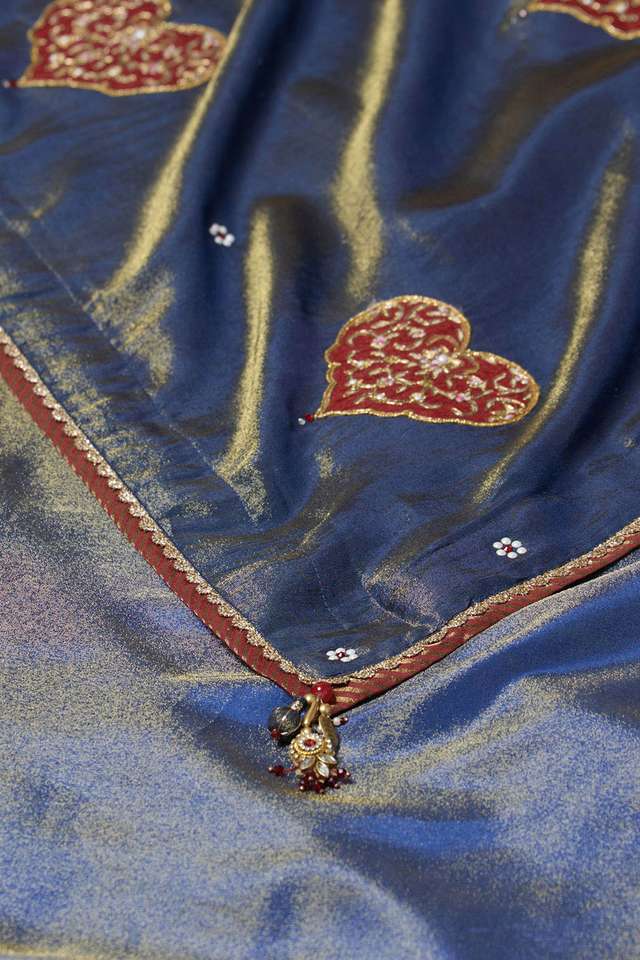 Blue Viscose Tissue Embroidered Saree thumbnail image number null