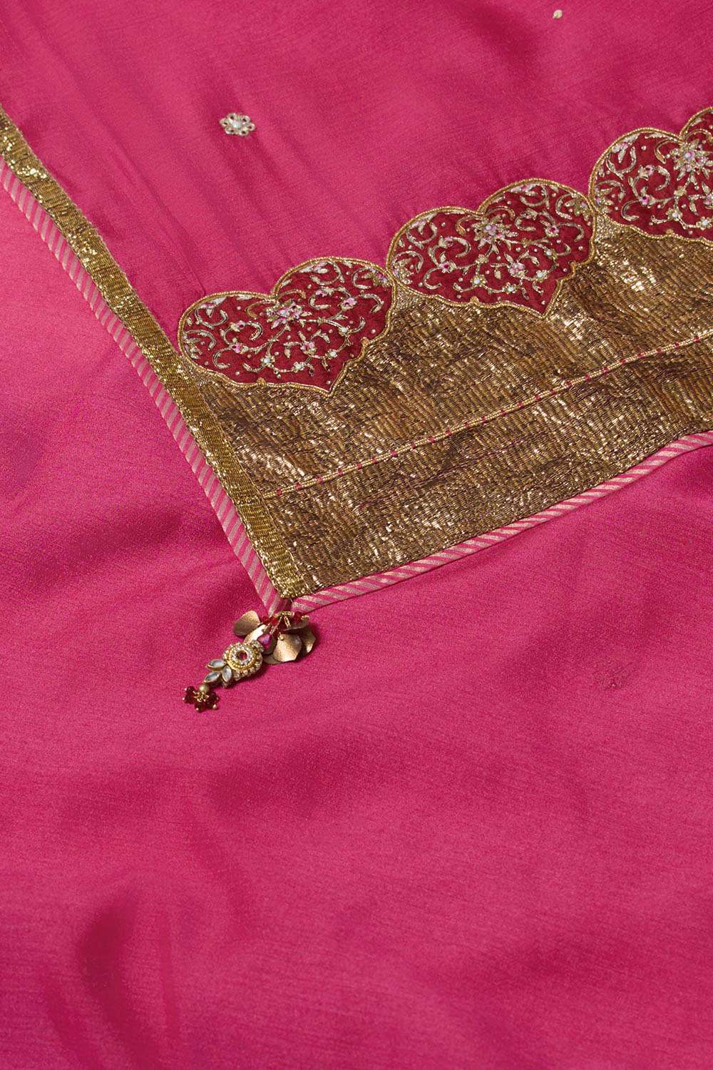 Pink Silk Muga Applique Embroidery Saree image number null