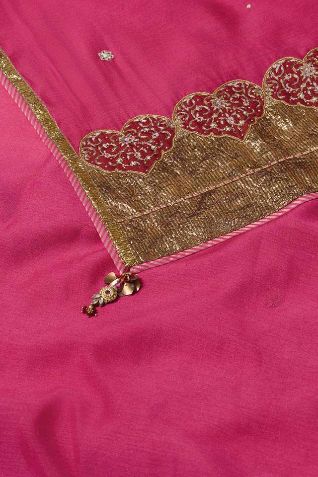 Pink Silk Muga Applique Embroidery Saree thumbnail image number null