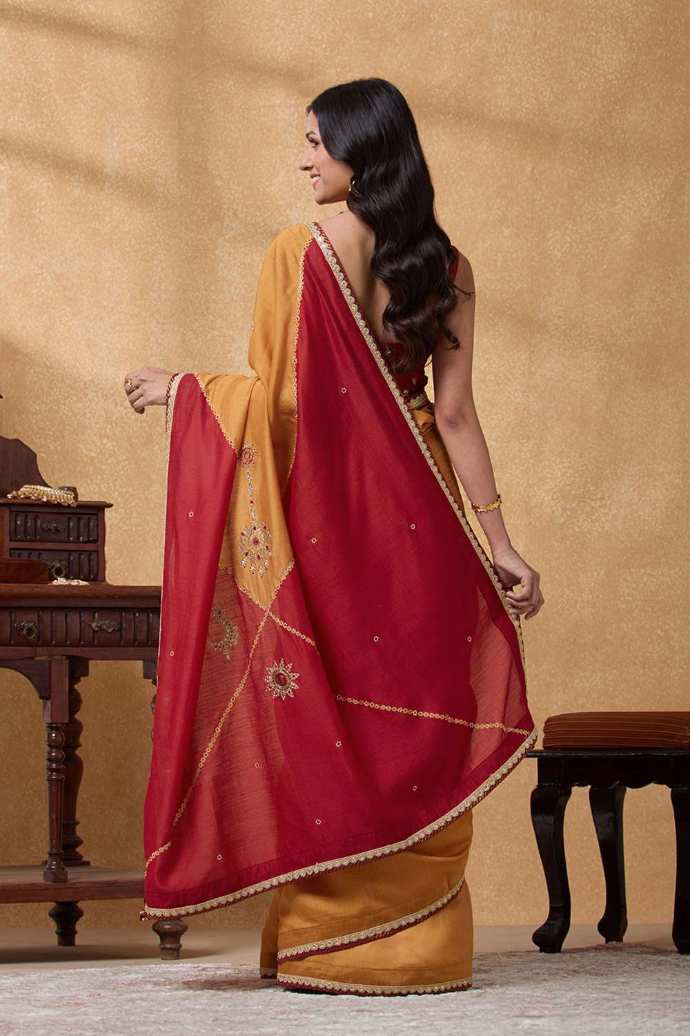Orange Printed Silk Muga Saree image number null