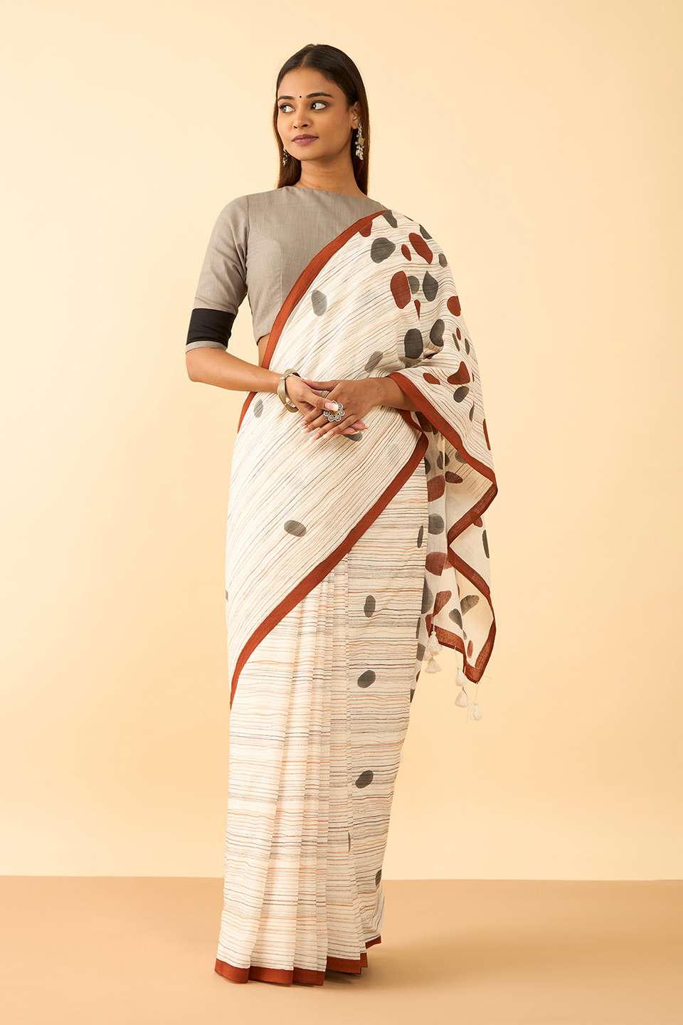 Off White Maharashtra Hand Painted Khadi Cotton Saree