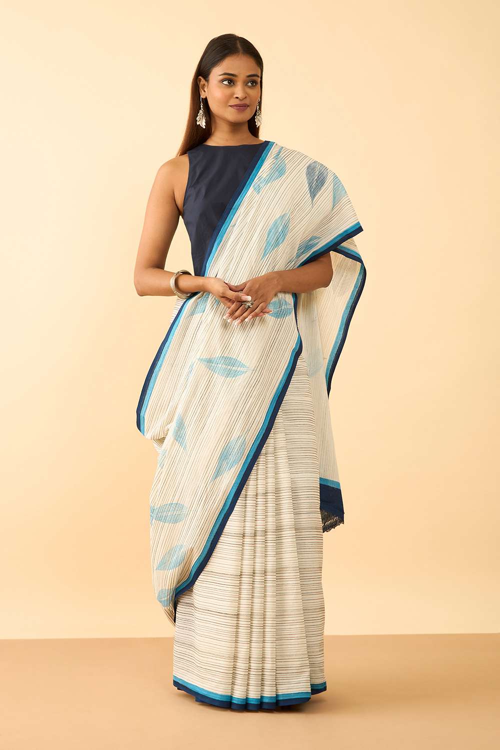 Off White Maharashtra Printed Khadi Cotton Saree image number null