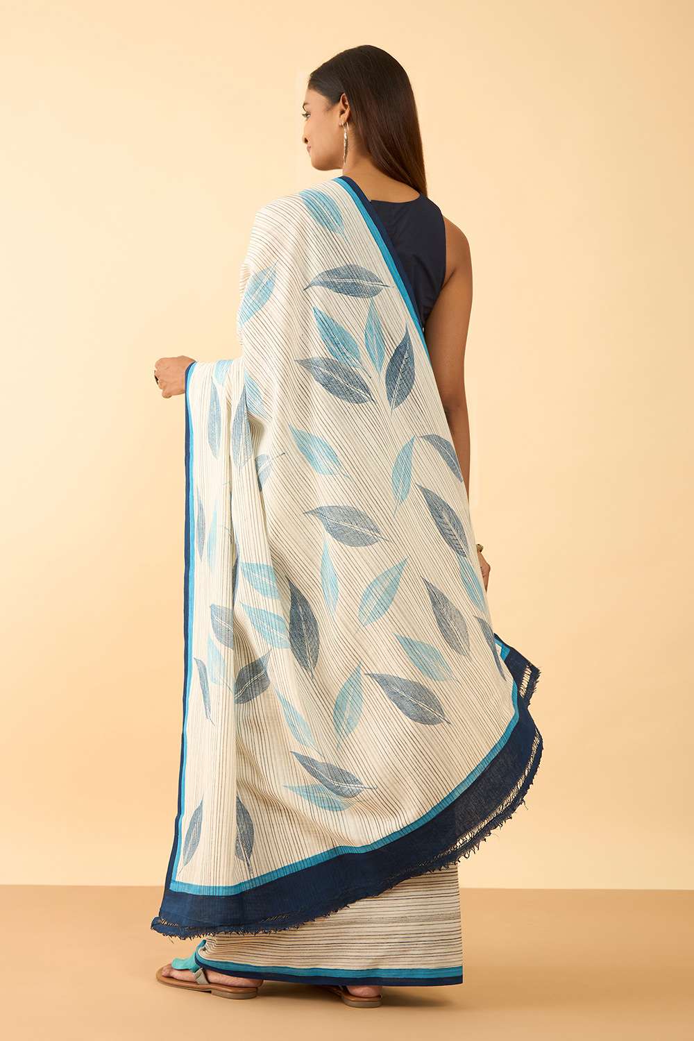 Off White Maharashtra Printed Khadi Cotton Saree image number null