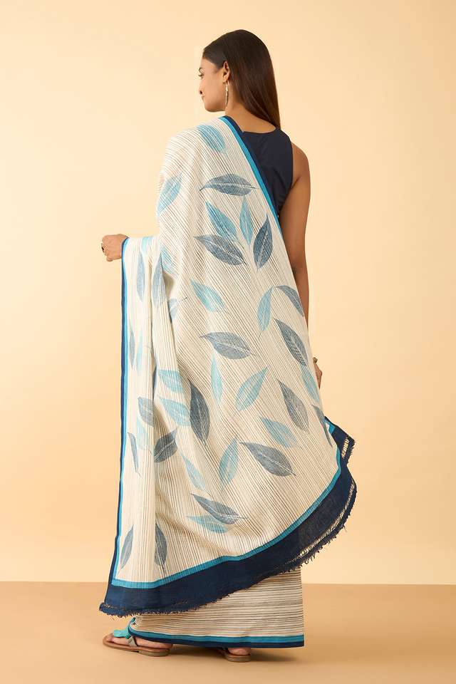 Off White Maharashtra Printed Khadi Cotton Saree thumbnail image number null
