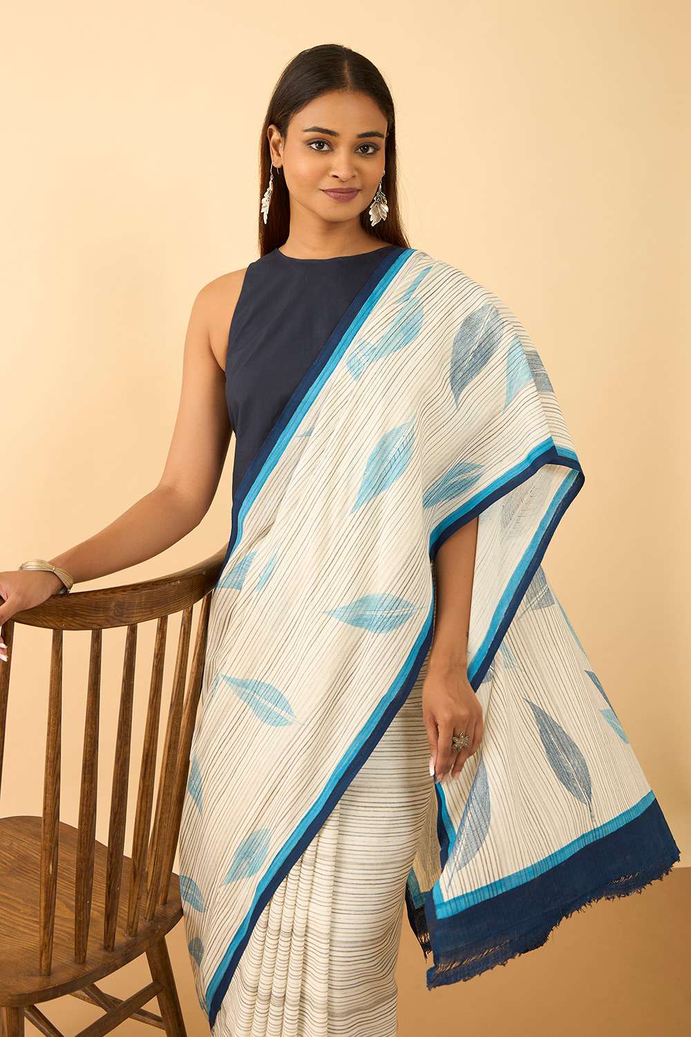 Off White Maharashtra Printed Khadi Cotton Saree image number null