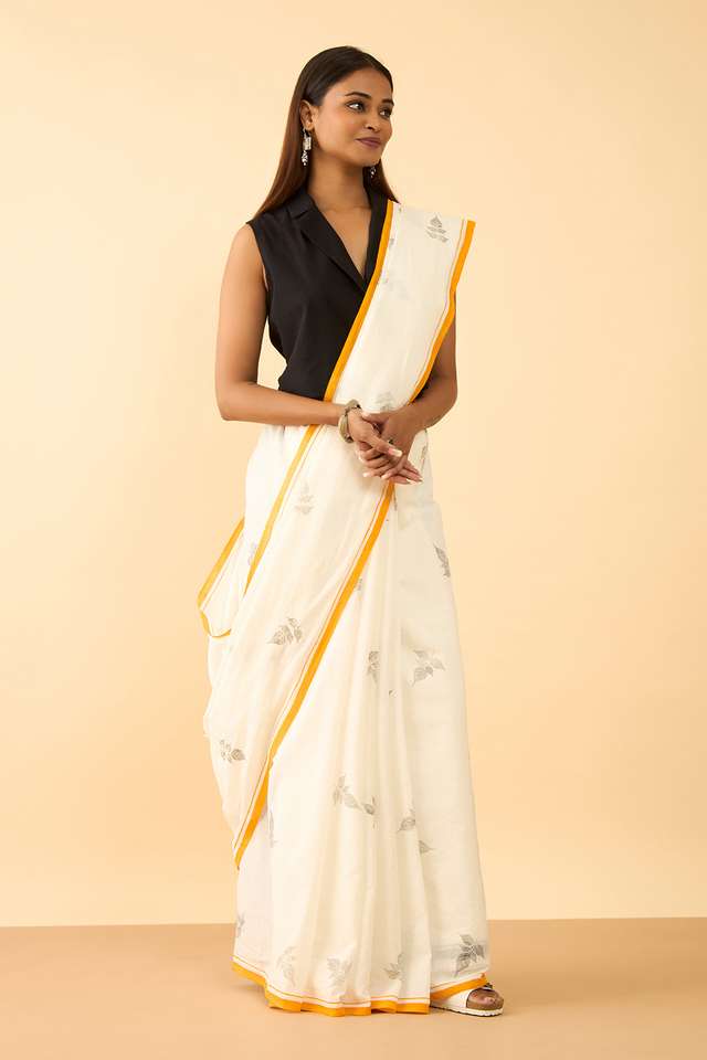 Off White Maharashtra Printed Khadi Cotton Saree thumbnail image number null
