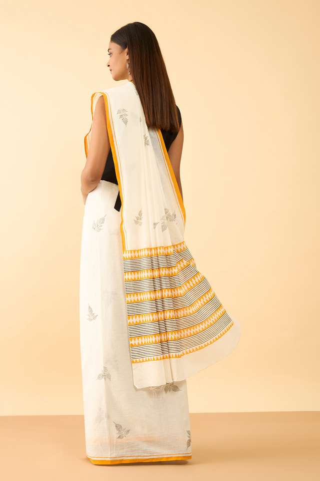 Off White Maharashtra Printed Khadi Cotton Saree thumbnail image number null