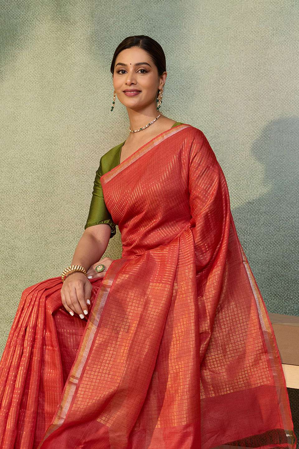 Red Chattisgarh Woven Pure Tussar Silk Saree