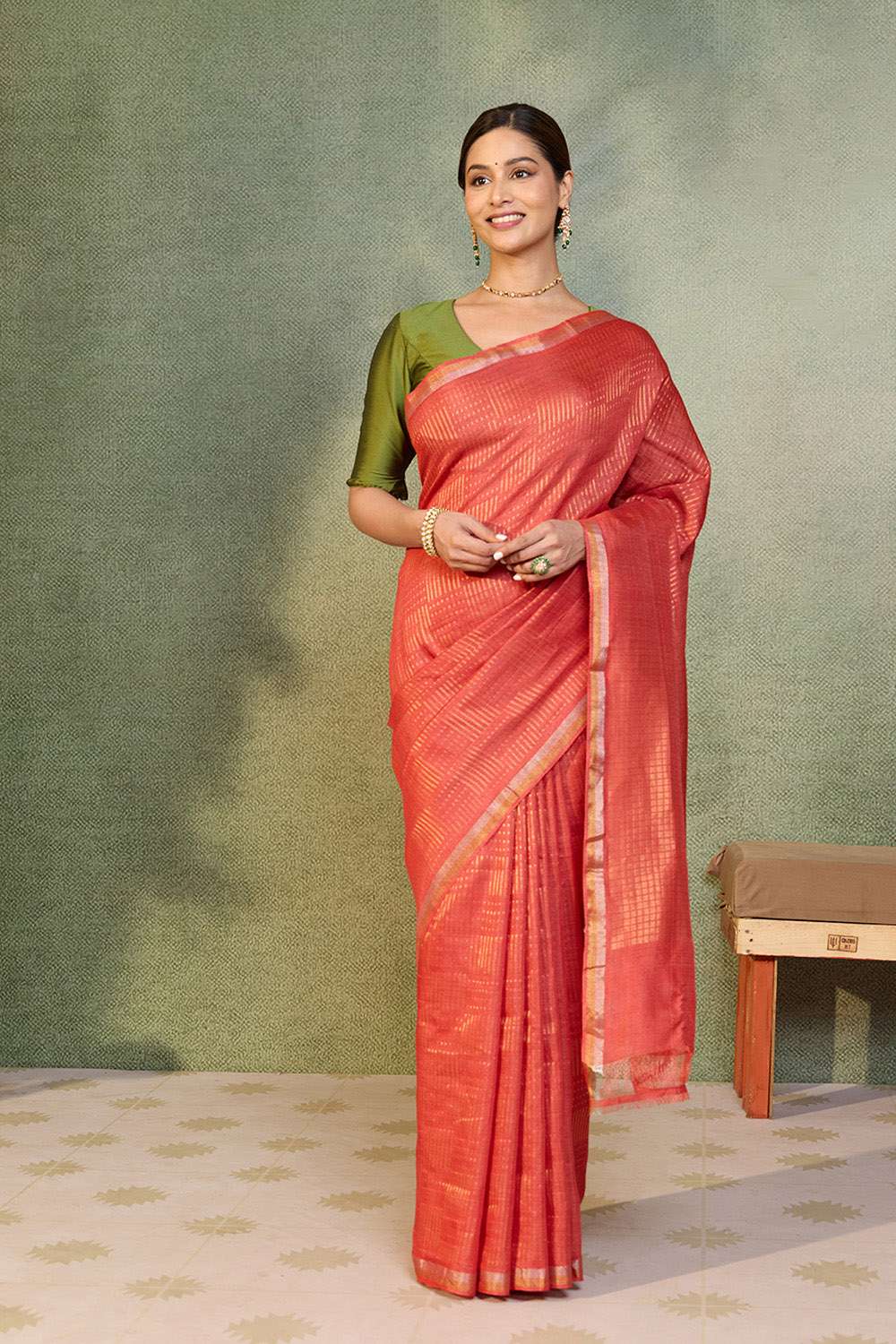 Red Chattisgarh Woven Pure Tussar Silk Saree image number null