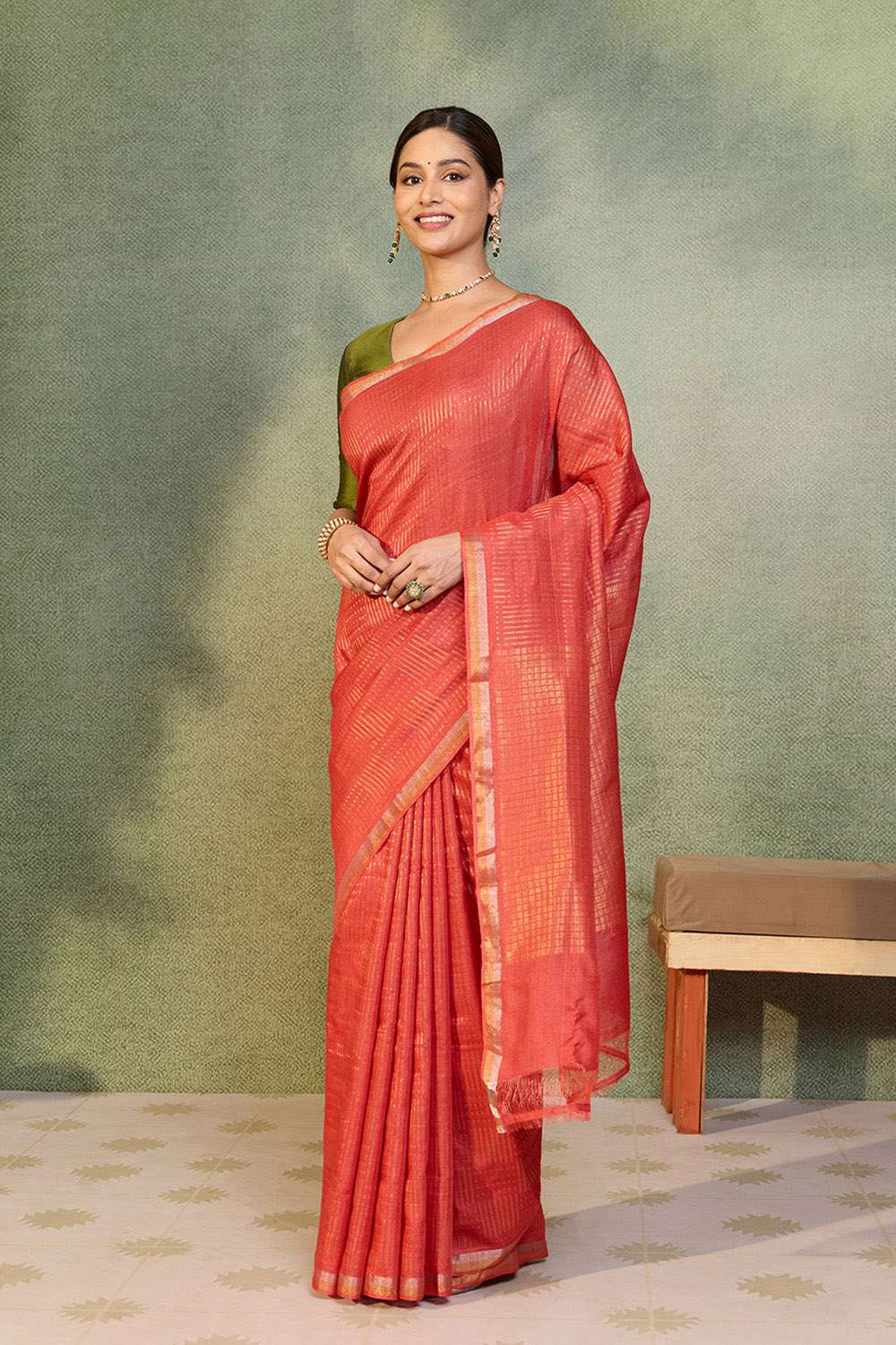 Red Chattisgarh Woven Pure Tussar Silk Saree image number null