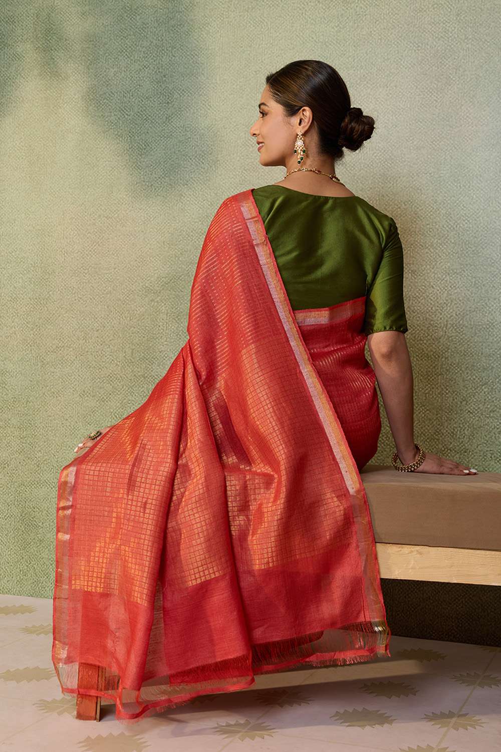 Red Chattisgarh Woven Pure Tussar Silk Saree image number null
