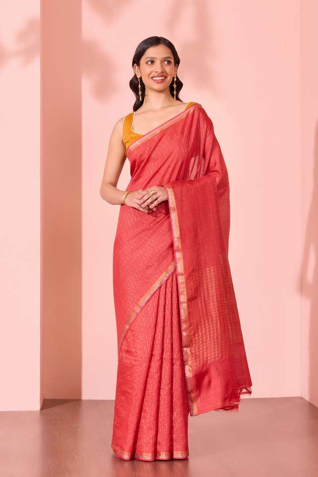 Red Chattisgarh Woven Pure Tussar Silk Saree thumbnail image number null