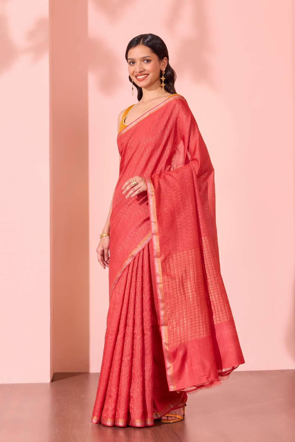 Red Chattisgarh Woven Pure Tussar Silk Saree image number null
