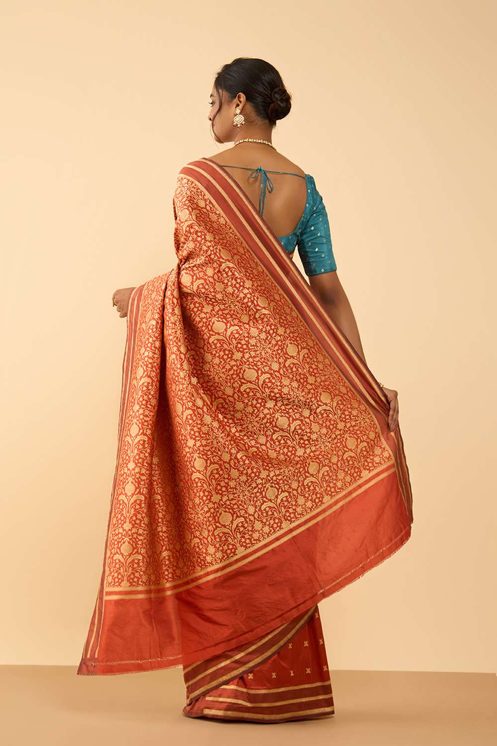 Dark Orange Pure Silk Cutwork Banarasi Saree image number null
