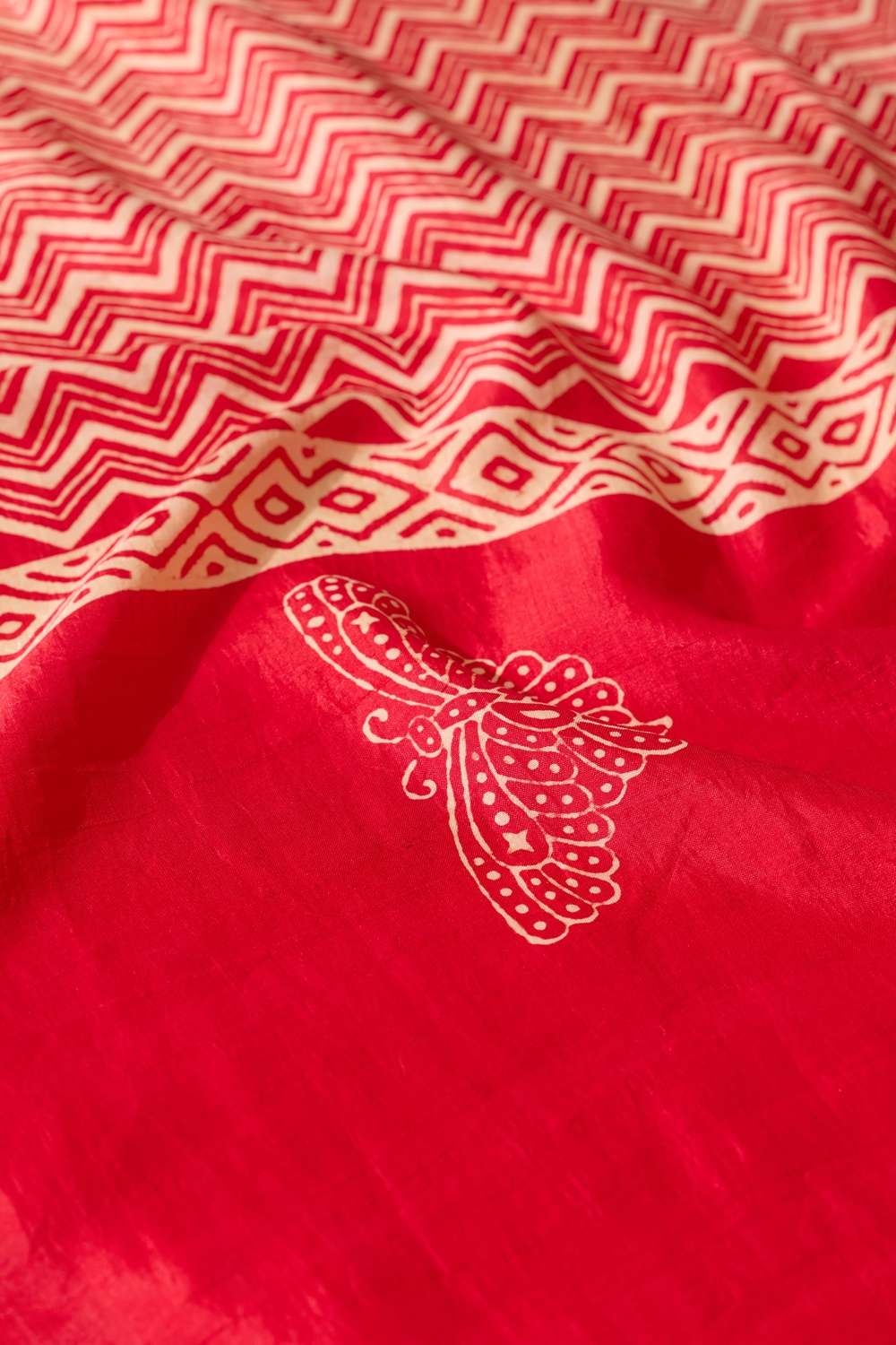 Red Pure Silk Block Printed Murshidabad Saree image number null