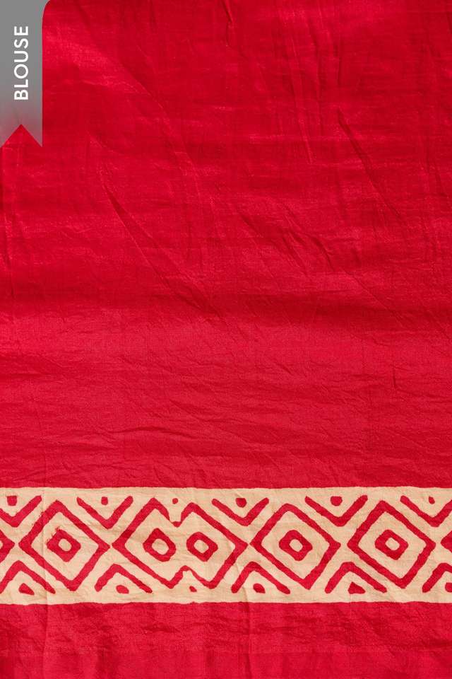 Red Pure Silk Block Printed Murshidabad Saree thumbnail image number null