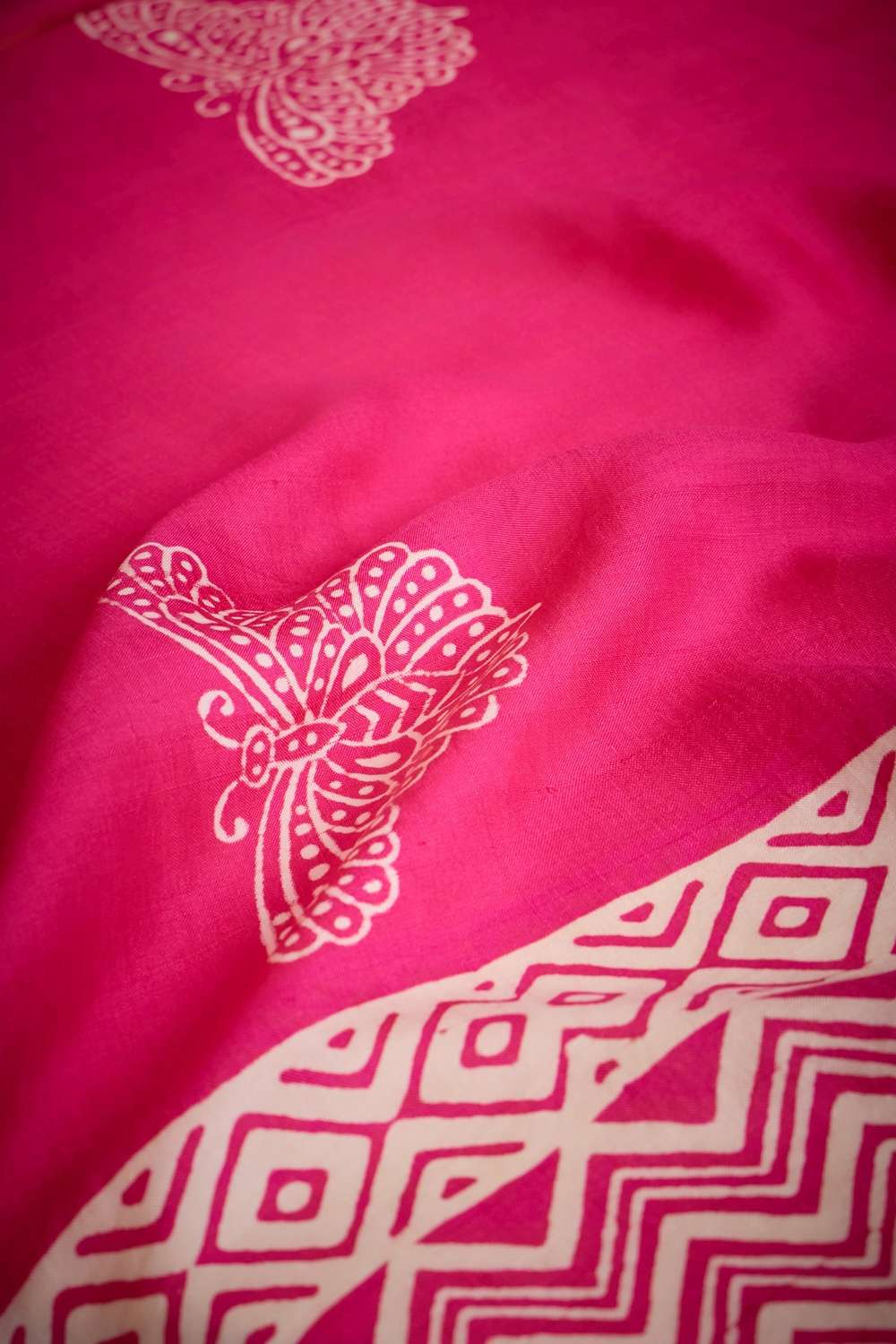 Dark Pink Pure Silk Murshidabad Block Printed Saree image number null