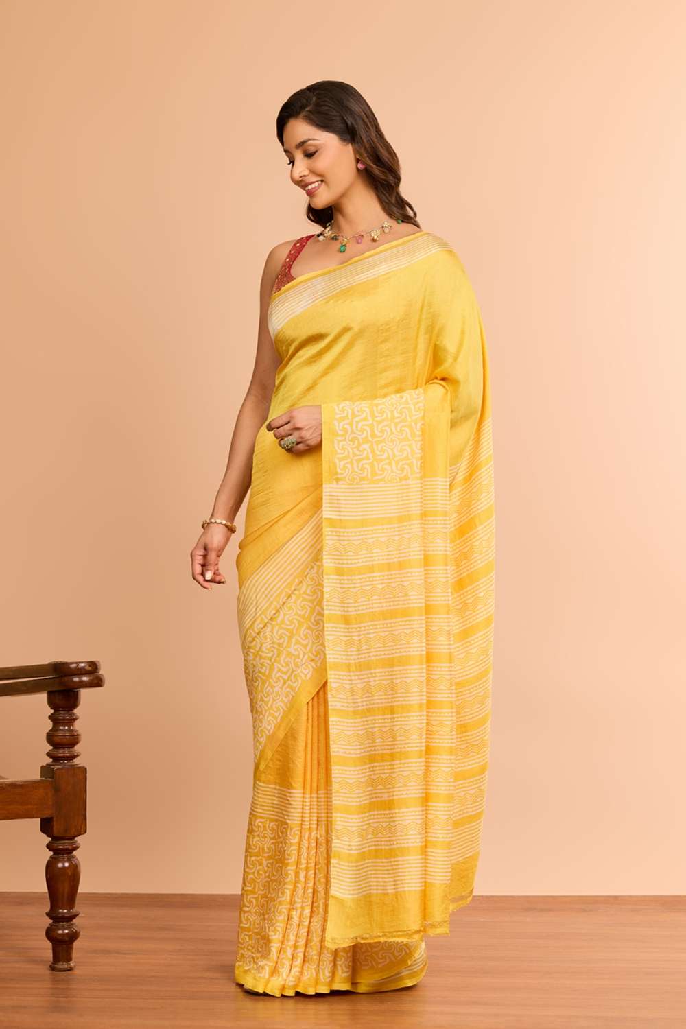 Light Yellow Murshidabad Block Printed Pure Silk Saree image number null