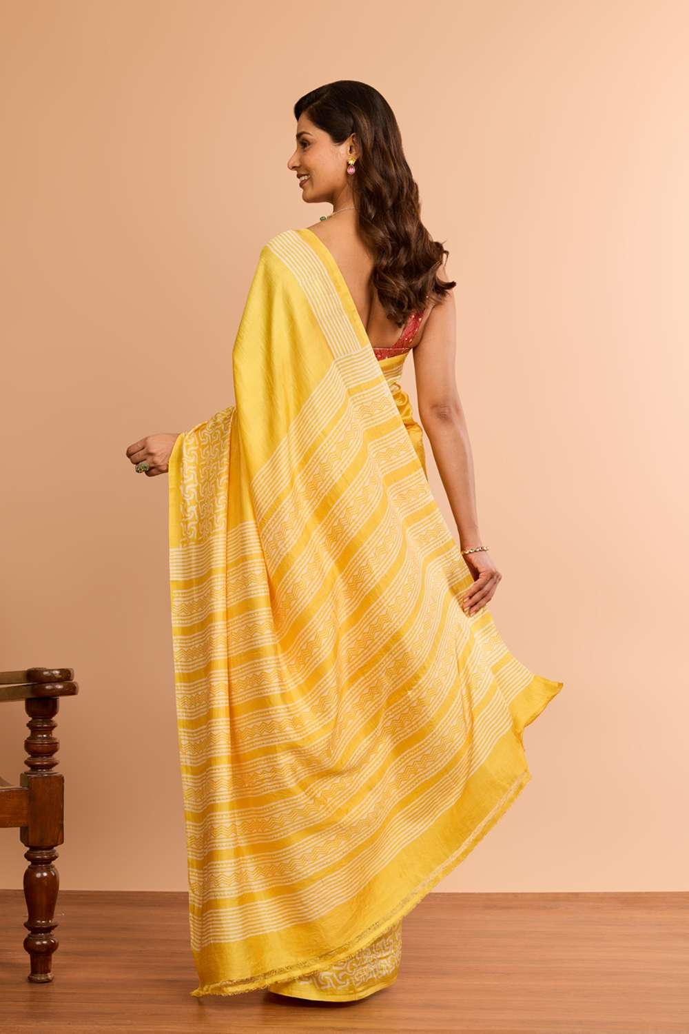 Light Yellow Murshidabad Block Printed Pure Silk Saree image number null