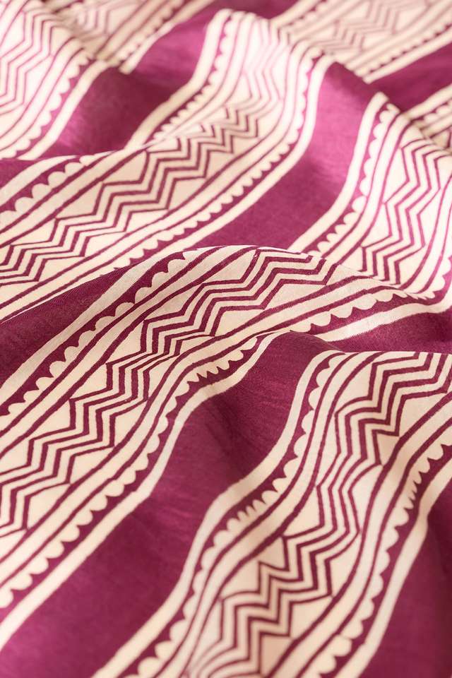 Dark Violet Murshidabad Block Printed Pure Silk Saree thumbnail image number null
