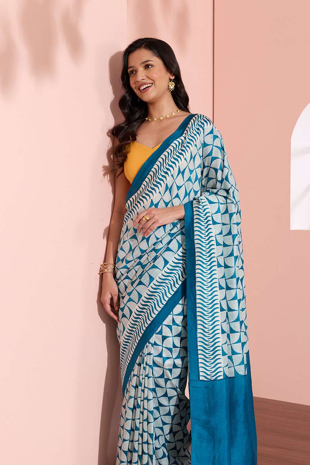 Blue Murshidabad Block Printed Pure Silk Saree image number null