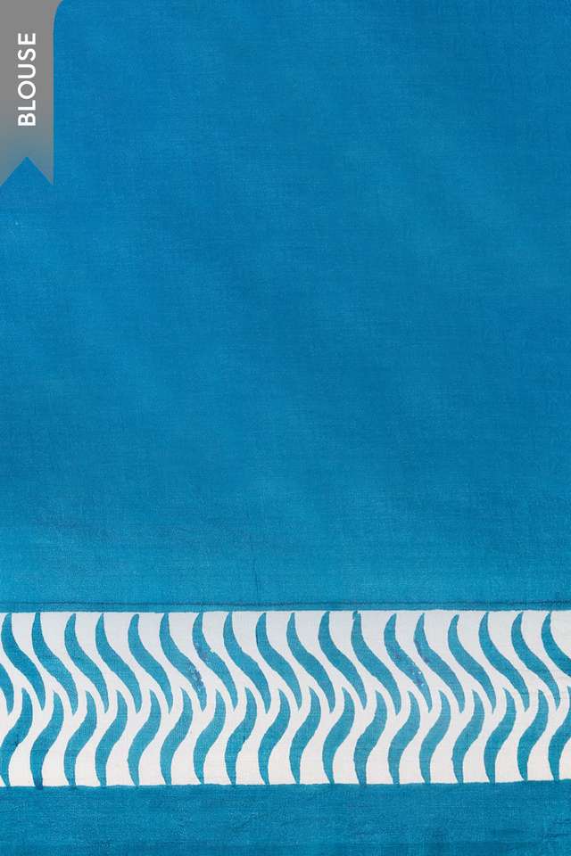 Blue Murshidabad Block Printed Pure Silk Saree thumbnail image number null