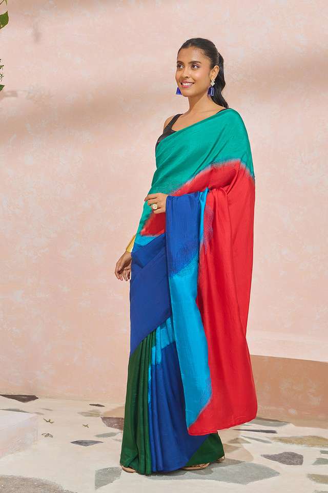 Multi Murshidabad Pure Silk Hand Painted Saree thumbnail image number null