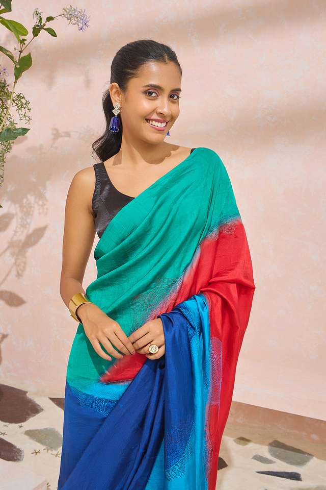 Multi Murshidabad Pure Silk Hand Painted Saree thumbnail image number null