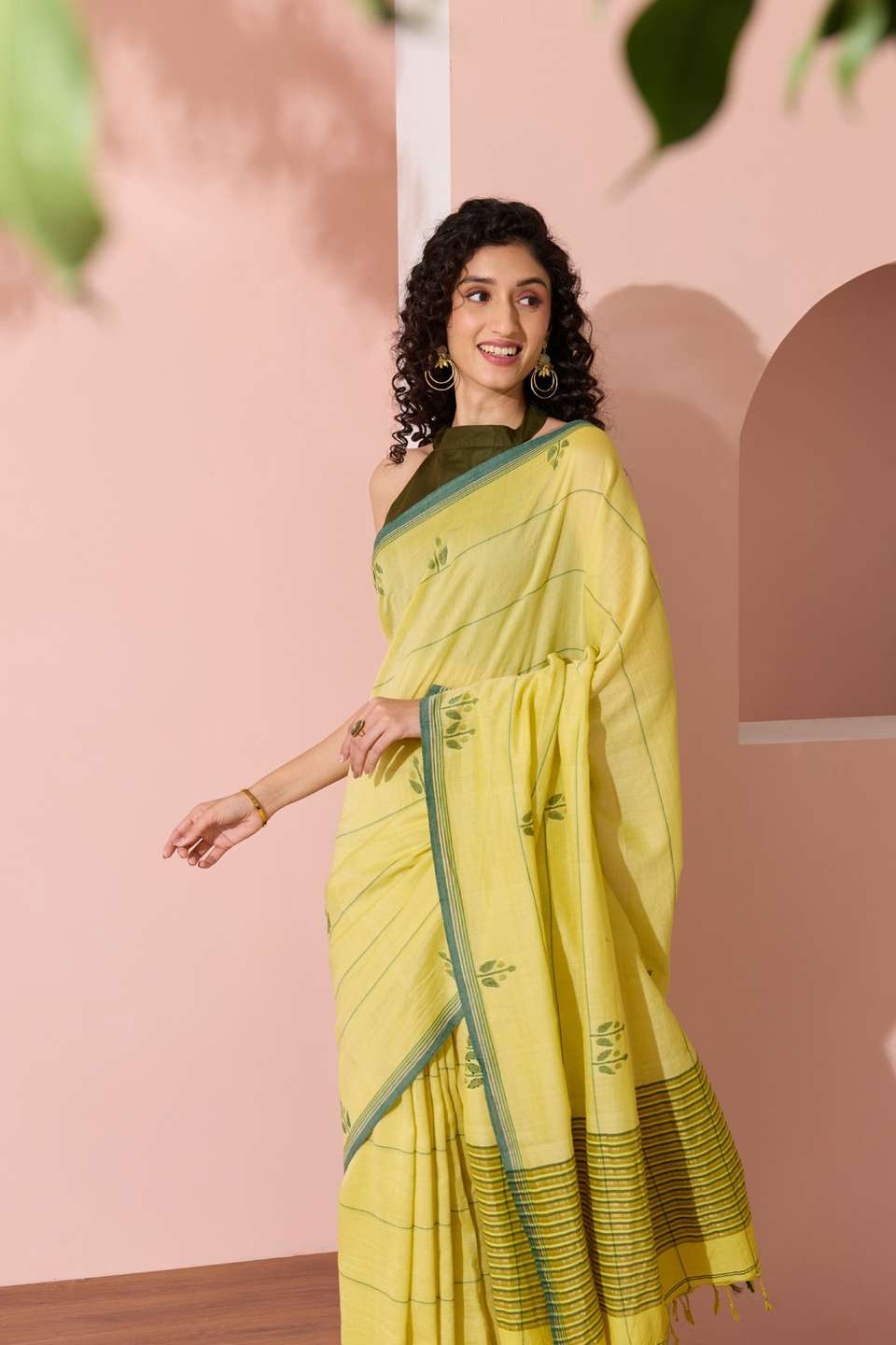 Light Yellow Bengal Pure Cotton Jamdani Saree
