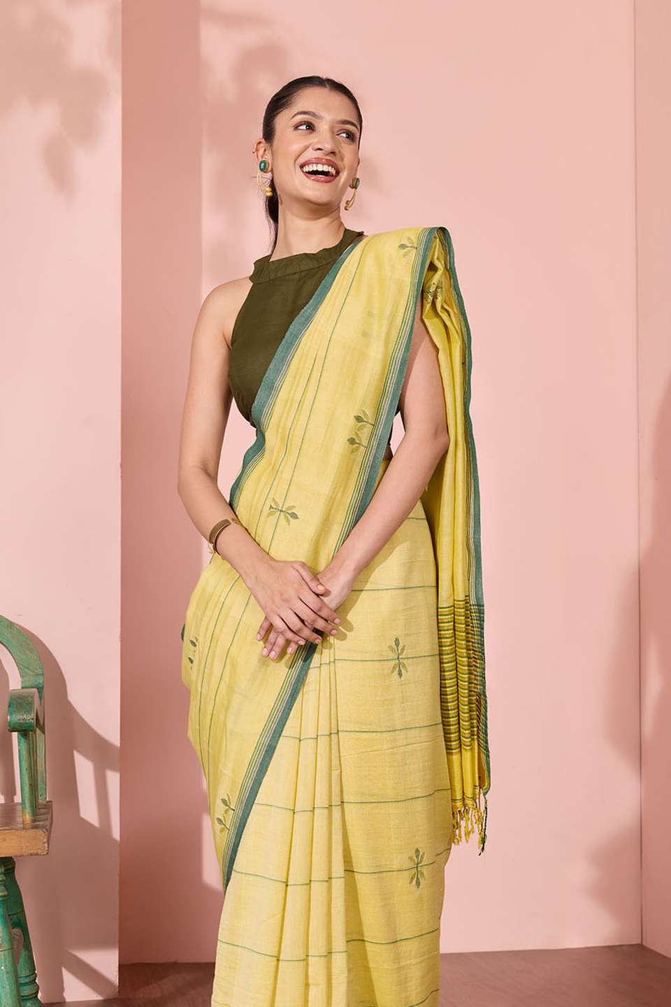 Light Yellow Bengal Pure Cotton Jamdani Saree