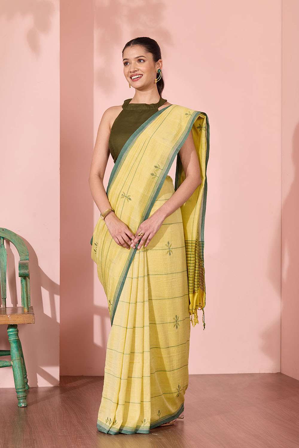 Light Yellow Bengal Pure Cotton Jamdani Saree image number null