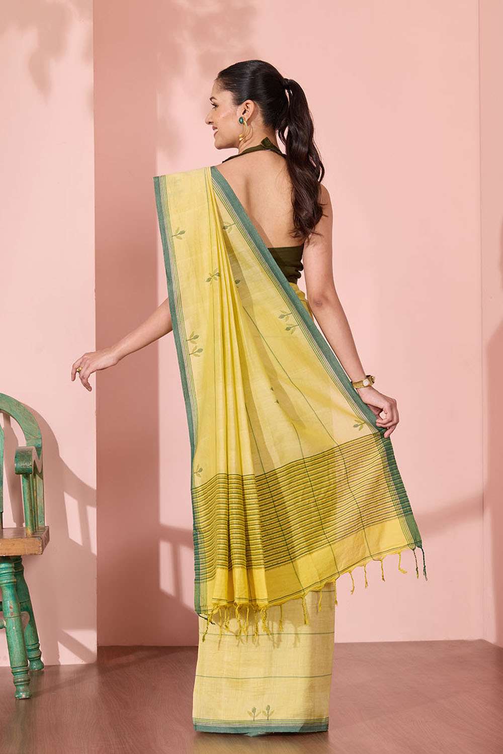 Light Yellow Bengal Pure Cotton Jamdani Saree image number null