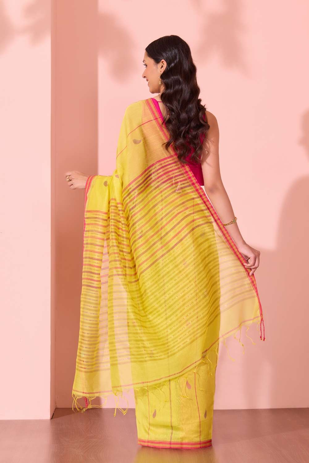 Yellow Bengal Pure Silk Cotton Jamdani Saree image number null