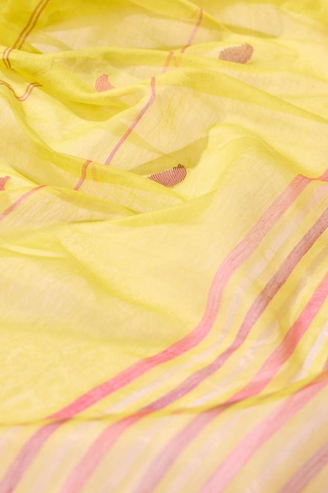 Yellow Bengal Pure Silk Cotton Jamdani Saree thumbnail image number null