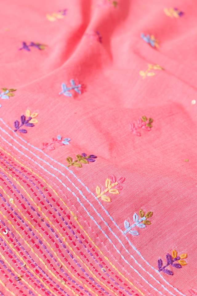 Light Orange Bengal Pure Cotton Embroidered Saree thumbnail image number null