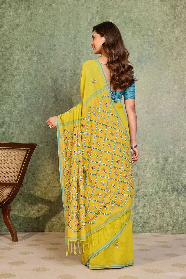 Light Green Bengal Pure Cotton Embroidered Saree thumbnail image number null