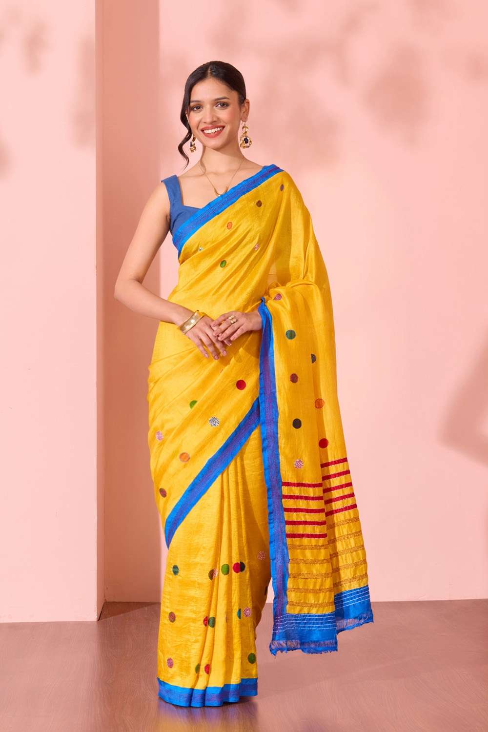 Yellow Bengal Pure Silk Hand Painted Saree image number null