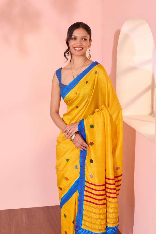 Yellow Bengal Pure Silk Hand Painted Saree thumbnail image number null