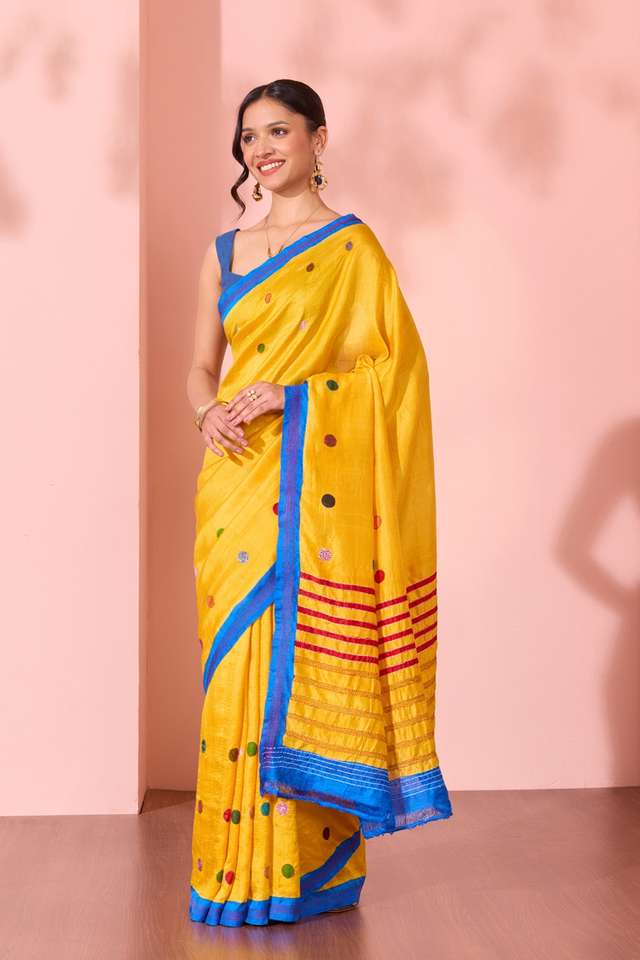 Yellow Bengal Pure Silk Hand Painted Saree thumbnail image number null